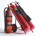 Red Fire Extinguishers On Wheel Cart Essential Fire Safety Equipment For Emergency