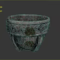 Vintage Terracotta Plant Pot Featuring Carved Patterns and Natural Moss Growth