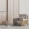 Cozy Single Sofa Interior With Wooden Frame Geometric Pillow And Gray Blanket