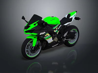 Green Sport Motorcycle With Sleek Design And Black Accents On Wheels 3d model