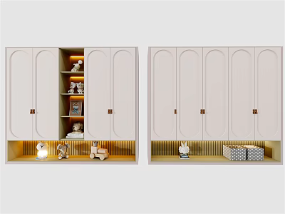 Modern Wardrobe With Arched Doors Lighted Open Shelves And Decorative Storage 3d model