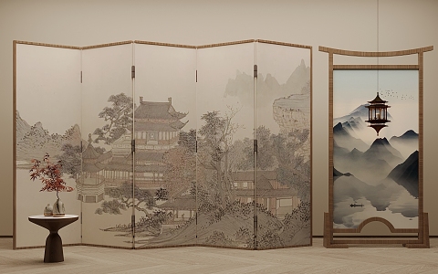 New Chinese Screen Zen Ink Painting Screen 3d model