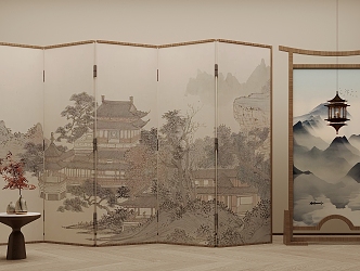 New Chinese Screen Zen Ink Painting Screen 3d model