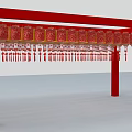 Interactive Area With Red Pavilion Structure And Hanging Red Lanterns Tassel Decorations 3d model