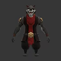 3D Fantasy Wolfman Character And Creature Design With Red Scarf Skull Decoration And Tail