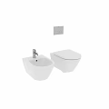 Modern White Wall Mounted Toilet In Bathroom With Bidet And Faucet