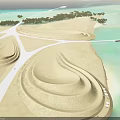Modern Hotel Architecture Over Turquoise Water With White Curved Structures And Distant Cityscape