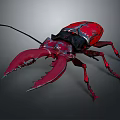 Red Insect Creature With Large Sharp Pincers And Black Red Exoskeleton On Dark Background 3d model