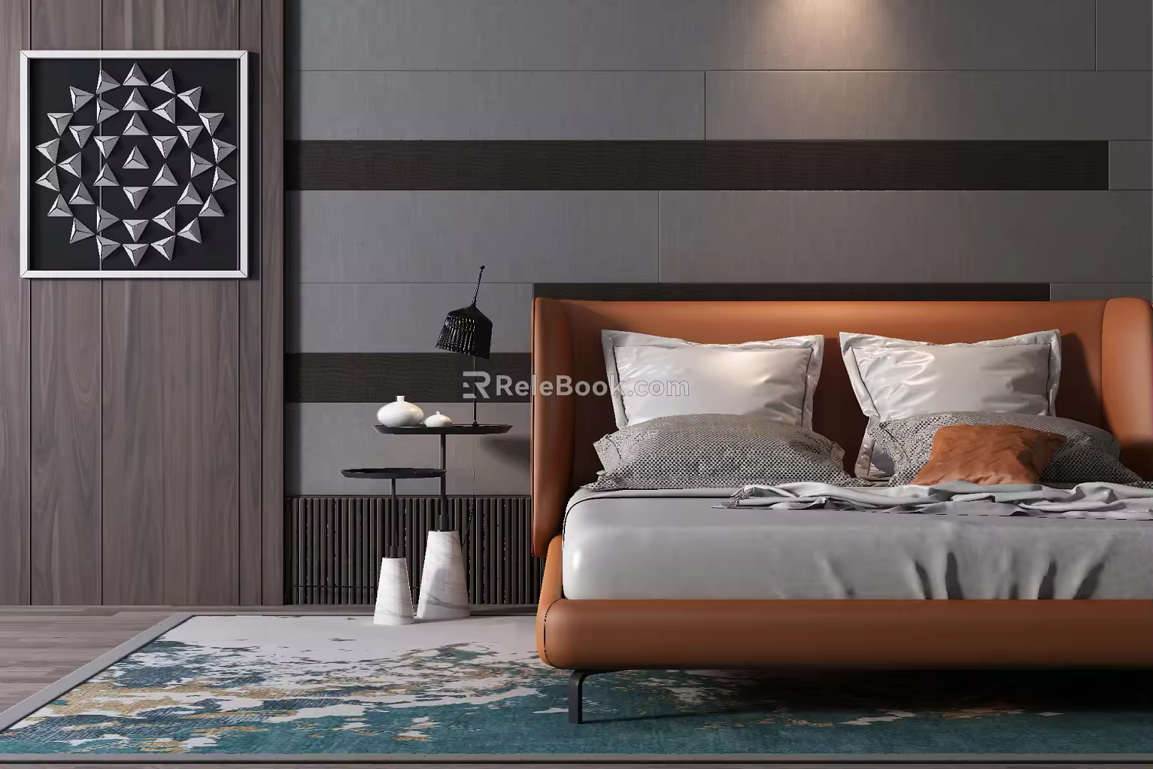 Modern background double bed double bed combination pier bedside table 3d model