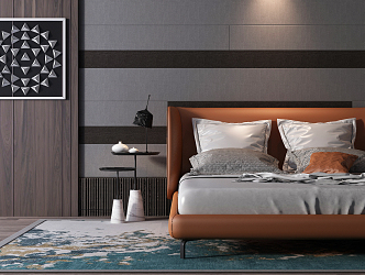 Modern background double bed double bed combination pier bedside table 3d model