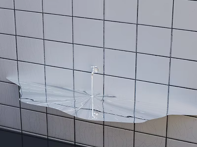 Durable Metal Bracket For Transparent Shelf Mounted On White Tiled Wall 3d model