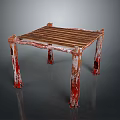 Rustic Wooden Slatted Table With Red Painted Worn Legs And Distressed Finish