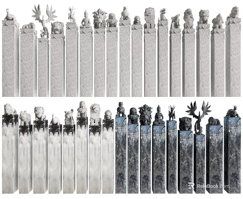 Classical Roman Columns With Stone Carved Capitals And Intricate Ancient Design 3d model 