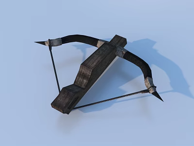 Ancient Crossbow Featuring Wooden Structure Black Bowstring and Metal Parts in Brown Black 3d model