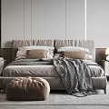 Modern Bedroom Interior Design With Bed Nightstands Table Lamps Rug Bean Bag Chair And Curtains