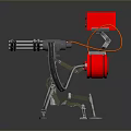 Industrial Equipment With Red Control Box Silver Tubular Components And Metal Stand With Wheels