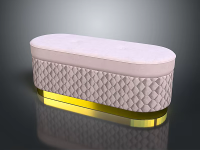 Oval Ottoman With Light Pink Padded Top And Diamond Quilted Golden Base 3d model