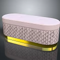 Oval Ottoman With Light Pink Padded Top And Diamond Quilted Golden Base