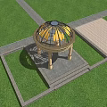 Round Pavilion With Glass Dome Stone Base And Steps In Grass Landscape Pathway 3d model