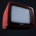 Red Retro Vintage TV with Black Handle and Front Control Panel Design