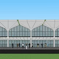 Modern Building Exterior With Glass Facade Canopy Structures And Geometric Tile Plaza