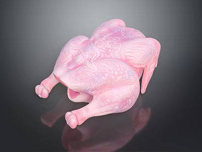 Whole Raw Chicken with Pink Color and Textured Surface on Black Background 3d model