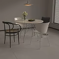 Elegant Round White Meeting Table and Chairs with Flower Vase Fruit Plate Hanging Lamp