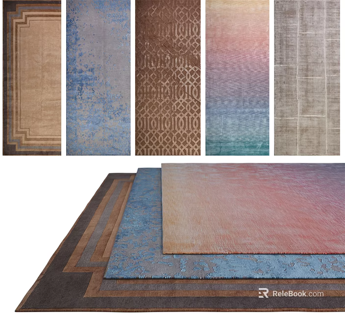 Stylish Square Rugs with Various Colors and Patterns for Modern Interior Design 3d model