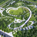 Scenic Park Landscape With Winding Paths Lush Green Lawns And Trees