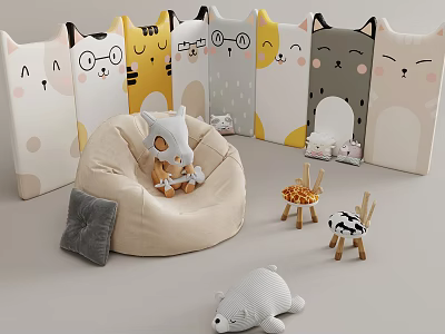 Cute Cartoon Animal Wall Panels for Kids Room with Playful Designs and Colorful Decor 3d model