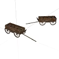 Two Vintage Wooden Carts With Wheels And Barrels On White Surface