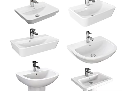 Modern Bathroom Ceramic Sinks With Various Styles And Chrome Faucet Designs 3d model