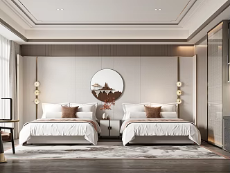New Chinese Hotel Room Double Bed Room Standard Room 3d model