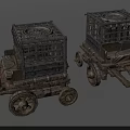 Vintage Old Wooden Carts with Cage Structures and Weathered Wheels