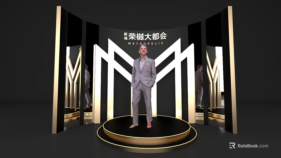 Elegant Photo Check in Spot With Golden Black Decor And Modern Stage Design 3d model 