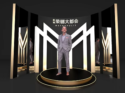 Elegant Photo Check in Spot With Golden Black Decor And Modern Stage Design 3d model