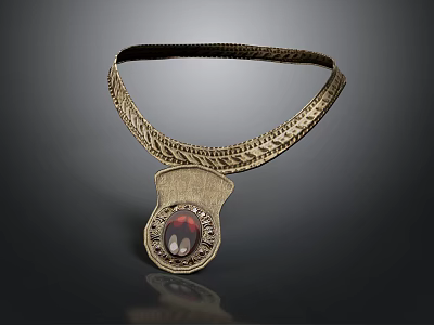 Elegant Vintage Golden Necklace With Intricate Design And Red Gemstone Pendant 3d model