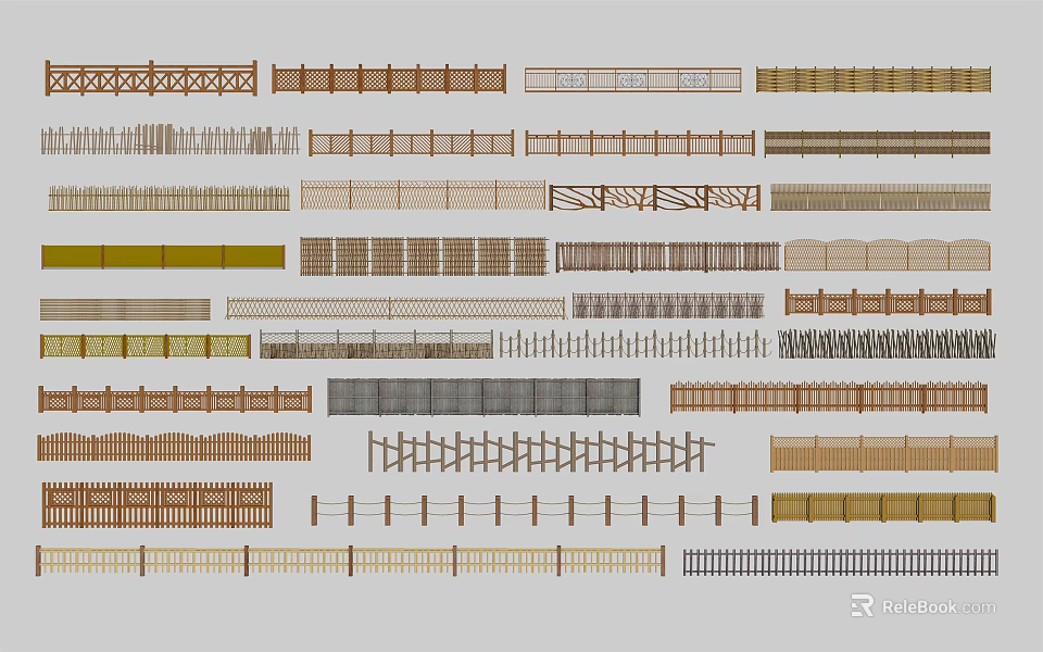Various Fence Styles With Wooden Metal And Decorative Designs For Outdoor Use 3d model 