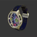 Blue Strap Watch With Transparent Dial And Mechanical Movement Design 3d model