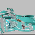 Crazy Girl Themed Exhibition Scene With Pool Palm Trees People And Decorative Design