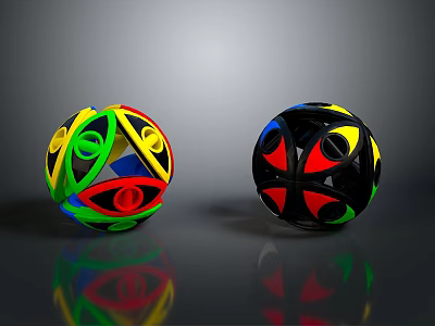Colorful Geometric Sphere Household Items With Multicolor Patterns And Reflective Surfaces 3d model