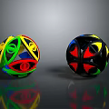 Colorful Geometric Sphere Household Items With Multicolor Patterns And Reflective Surfaces