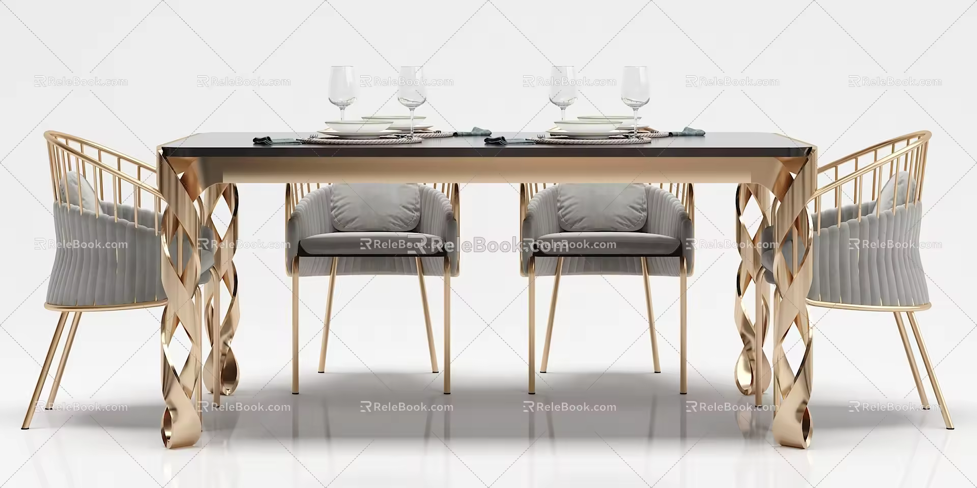 Post-modern dining table and chair combination dining table and chair decoration combination 3d model