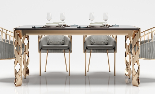 Post-modern dining table and chair combination dining table and chair decoration combination 3d model