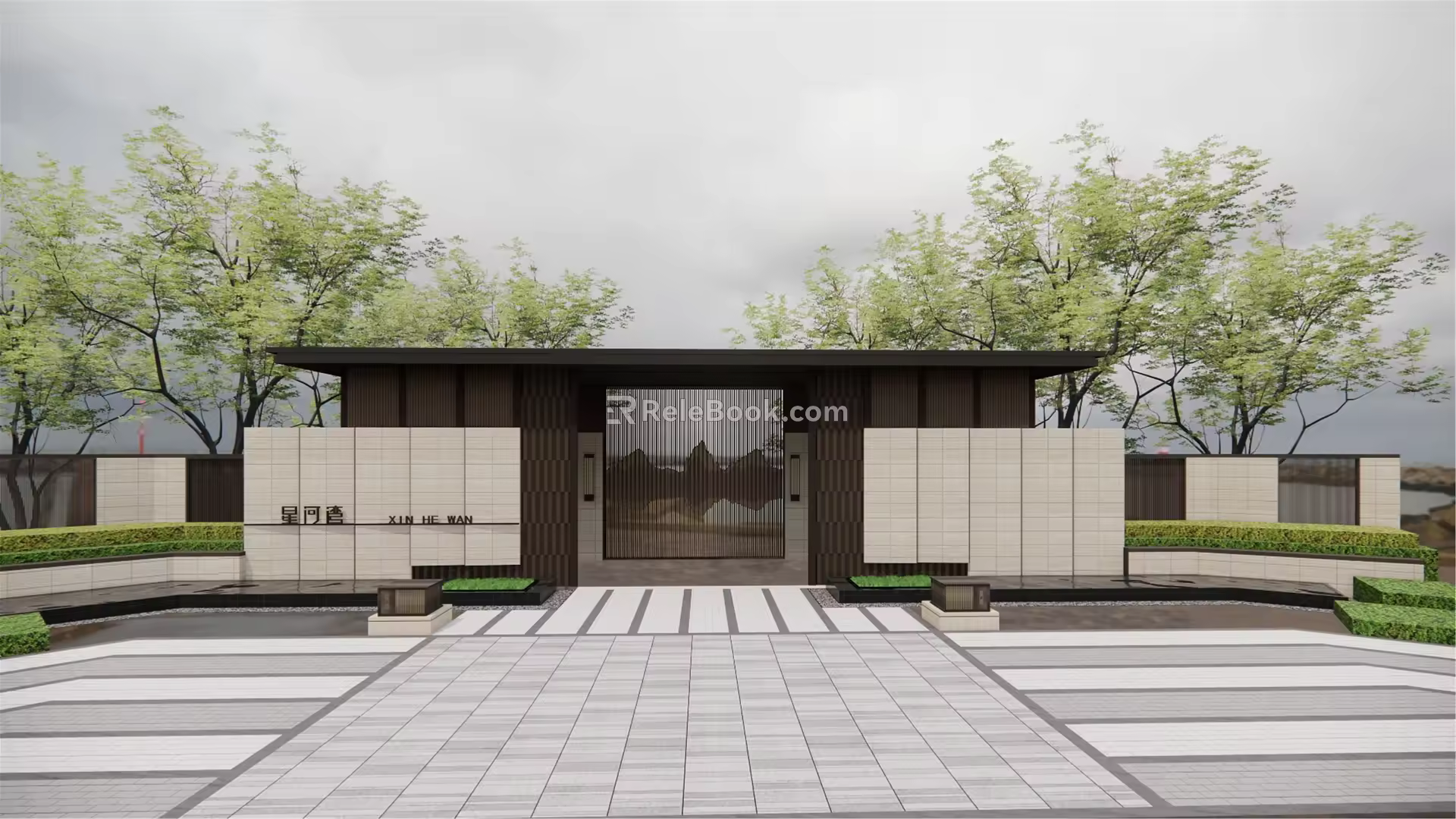 New Chinese Style Gate Xinghewan Demonstration Area Entrance Gate 3d model
