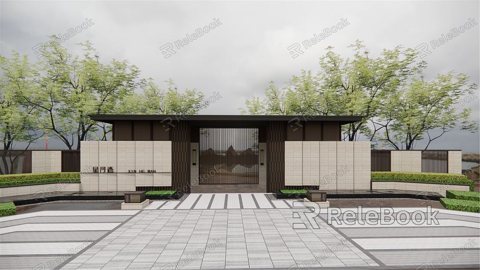 New Chinese Style Gate Xinghewan Demonstration Area Entrance Gate model