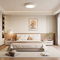 Cozy Bedroom Interior With Soft Bed Pillows Nightstands Table Lamp Green Plant And Natural Light