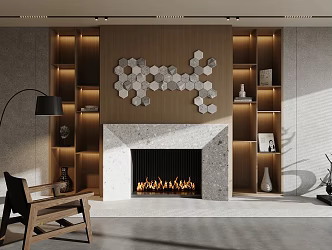 Fireplace Stove Sculpture Ornaments Decorative Ornaments Floor Lamp Bookcase Embedded Fireplace 3d model