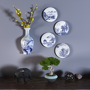 New Chinese Plate Wall Decoration Blue and White Porcelain Wall Decoration 3d model