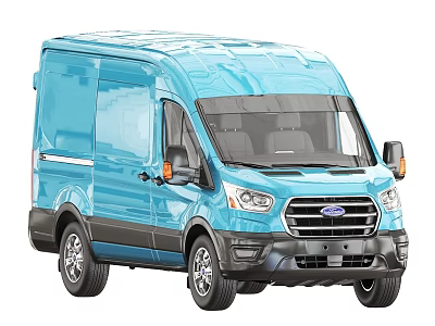 Blue Ford Commercial Cargo Van With Modern Exterior And Black Accent Features 3d model